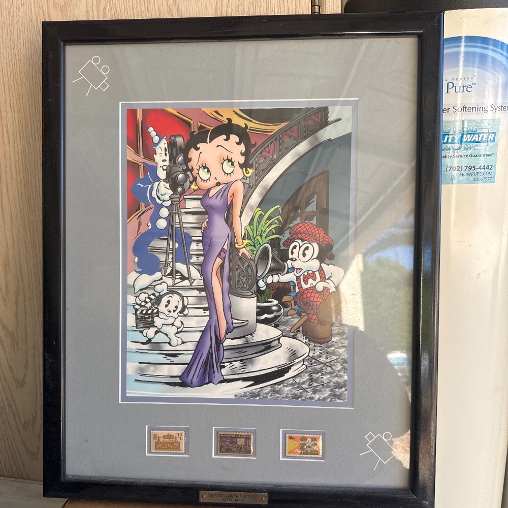 Betty Boop Picture Lithograph "Lights! Camera! Action!" & Commemorative Stamps